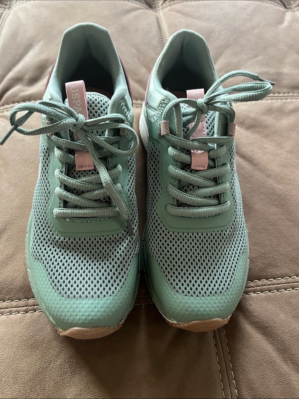 U.S. Polo Assn. Mint Green Mesh Lace-Up Sneakers with Pink Accents